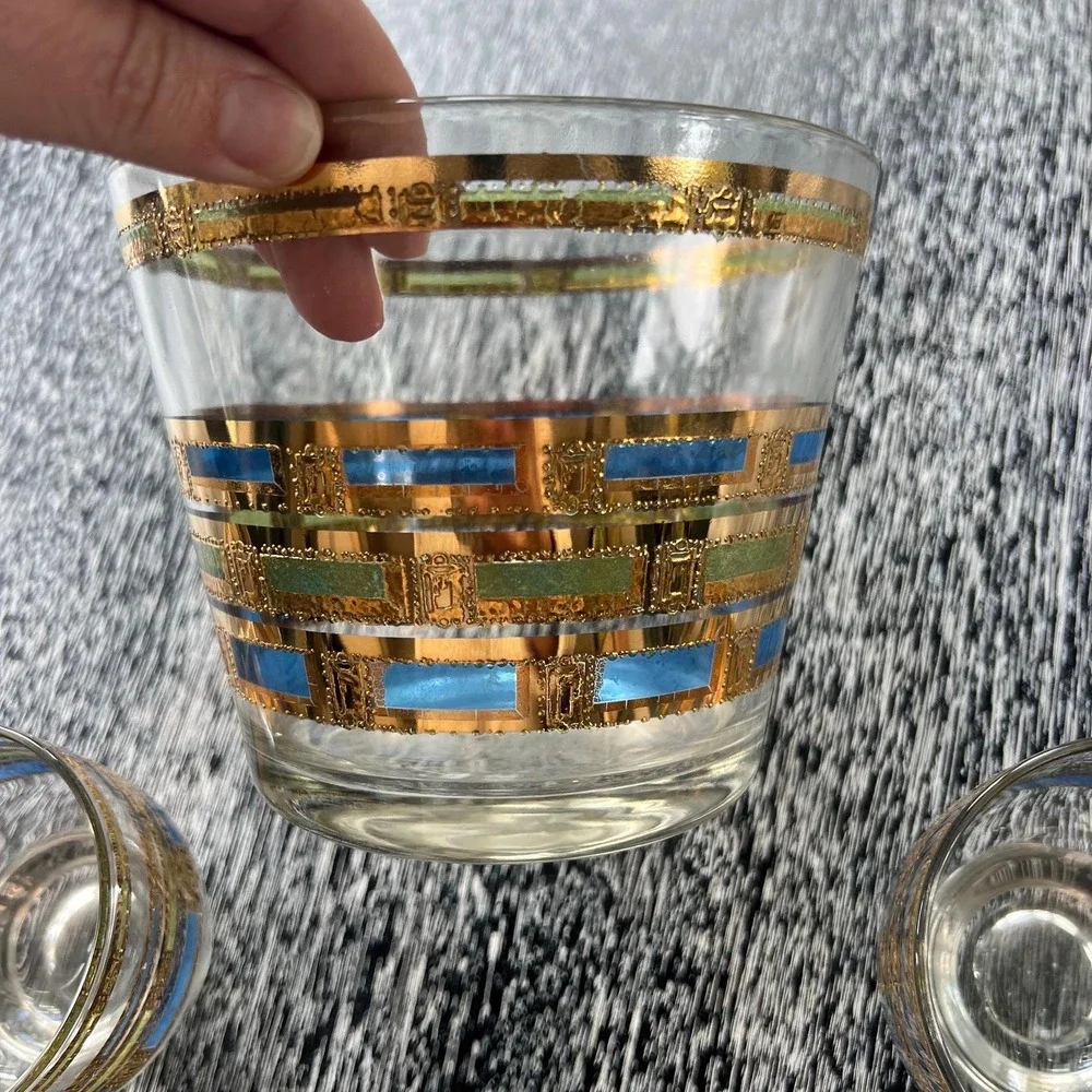Culver‎ Empress Footed Whiskey Rocks Glasses & Ice Bucket - set of 5